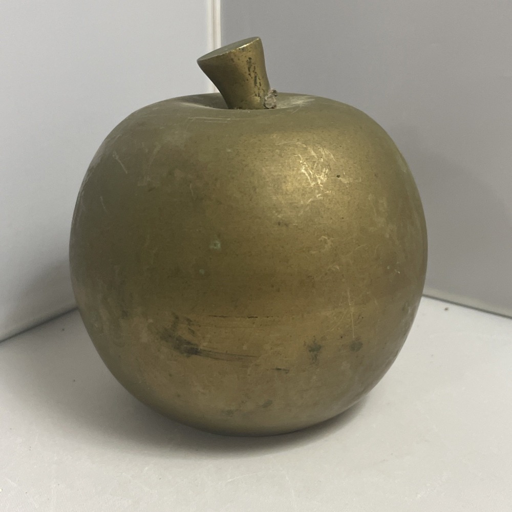 VINTAGE Large Brass Apple Rustic Paperweight Sculpture MCM Retro  Patina